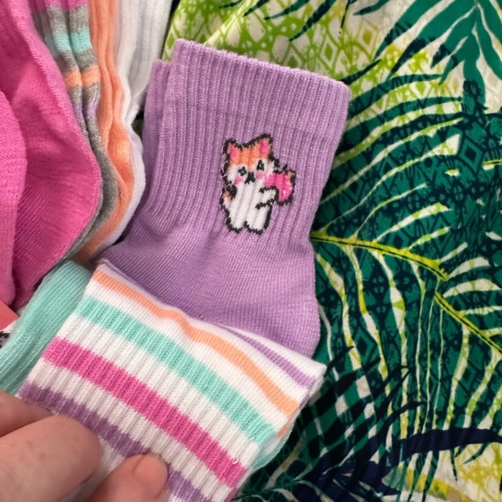 🧦 Capelli New York 8-Pair Quarter Socks Cute Kawaii Bear Heart Print M/L